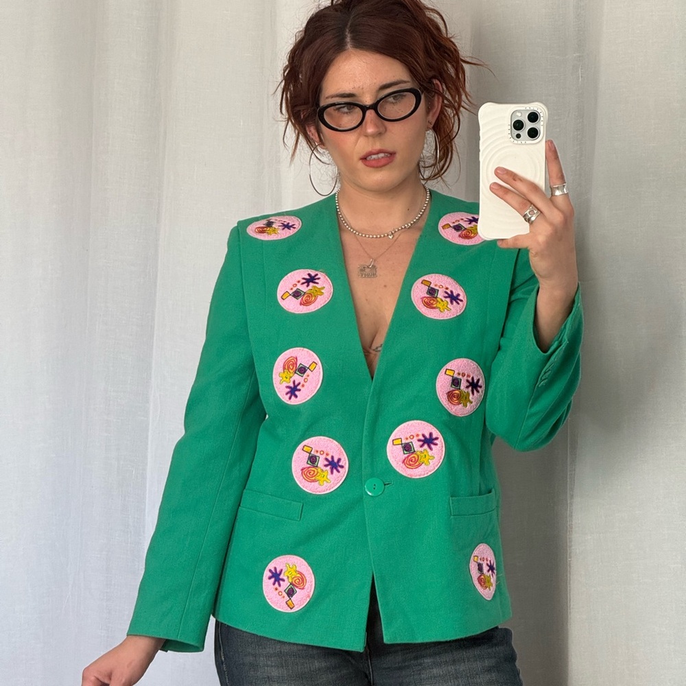 ♡ Hand-Embroidered Zig Zag Goods 80s Blazer ♡